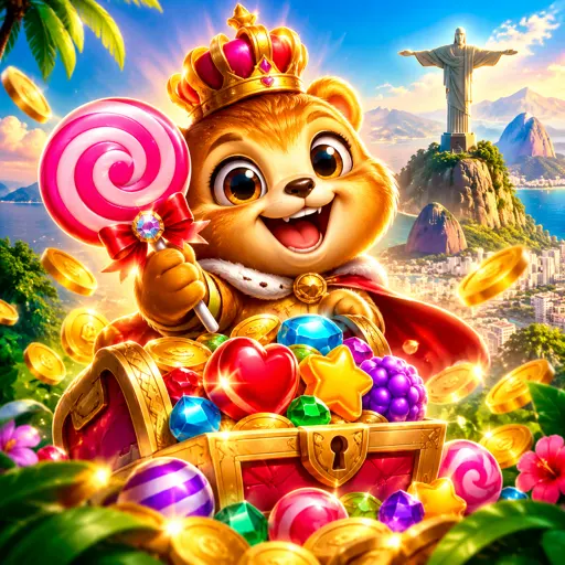 Slot colorido com frutas e doces em cascata